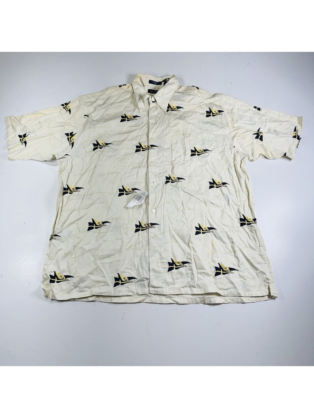 Nautica Button Down Shirt Short Sleeve White Flags All Over Men’s Size XL New